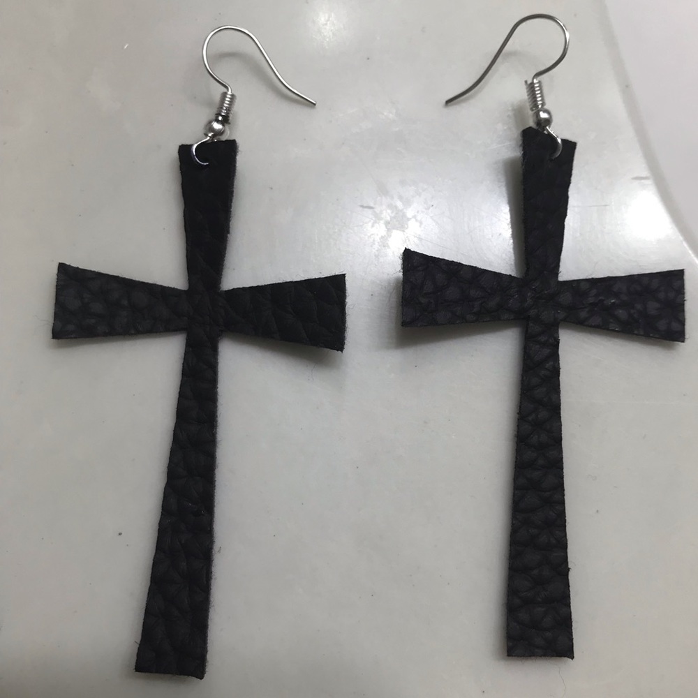Faux Leather Cross Earrings